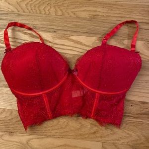 Victoria’s Secret red lace bra 34DD wireless long line bustier style